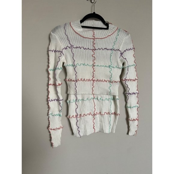 Hot & Delicious 2 Piece Top & Skirt Set Cream w/ Stripe Design - SIze Small - Picture 2 of 15